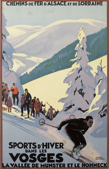 ROGER BRODERS (1883-1953). SPORTS D''HIVER DANS LES VOSGES. Circa 1930. 39x24 inches, 100x62 cm. Lucien Serre, Paris.